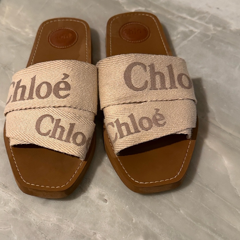 Chloe Beige and Brown Slide Sandals